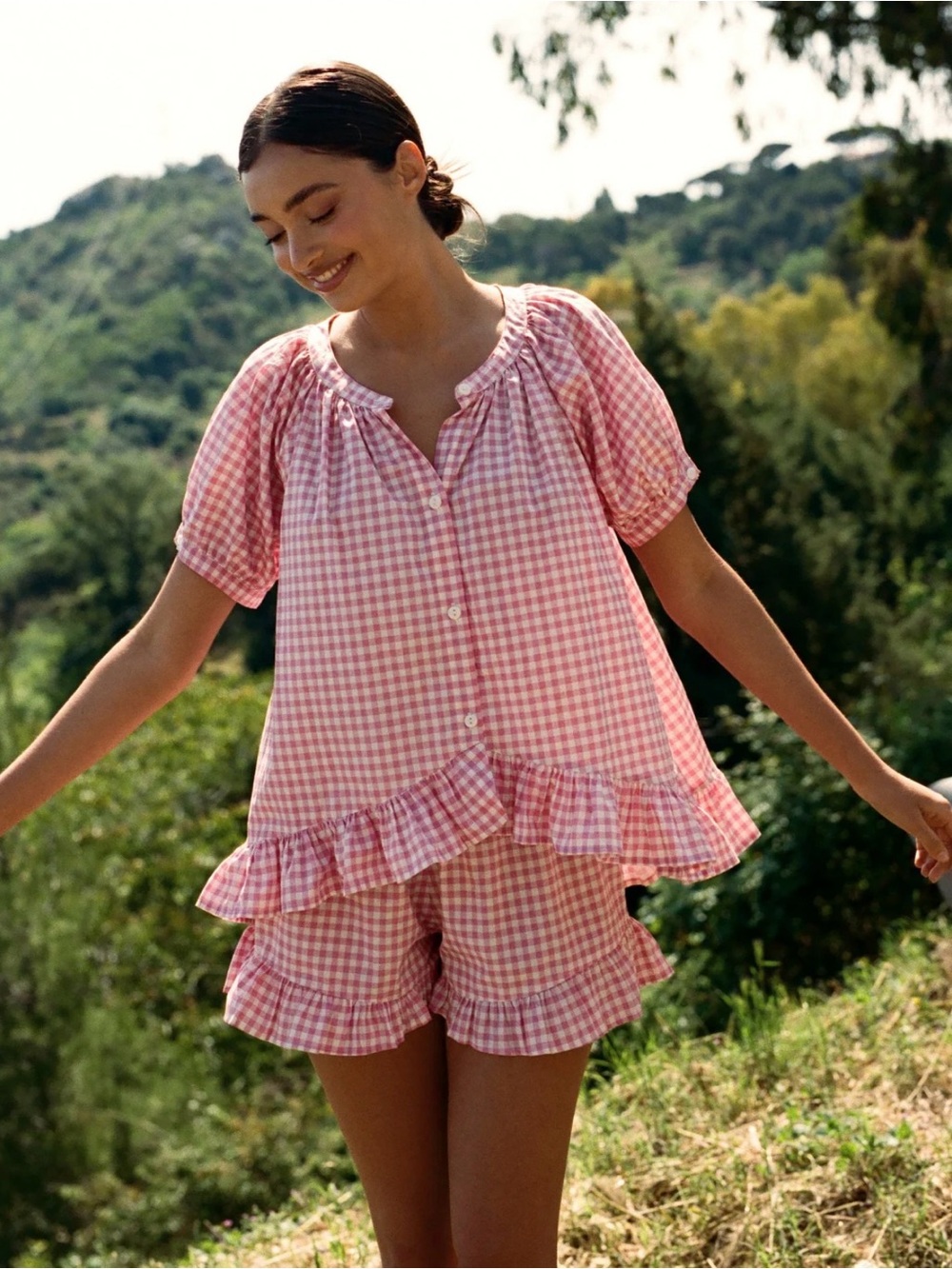 PIYAMA Sophie sleep set- 100% cotton Gingham Berry